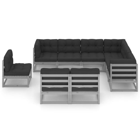 10-tlg. Garten-Lounge-Set mit Kissen Grau Massivholz Kiefer - kalb-Living.de