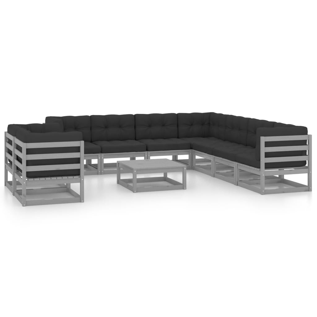 10-tlg. Garten-Lounge-Set mit Kissen Grau Massivholz Kiefer - kalb-Living.de