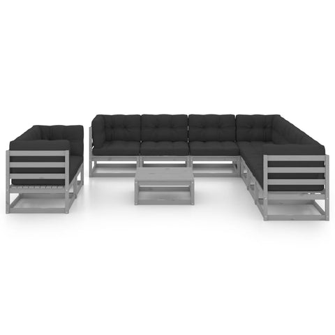 10-tlg. Garten-Lounge-Set mit Kissen Grau Massivholz Kiefer - kalb-Living.de