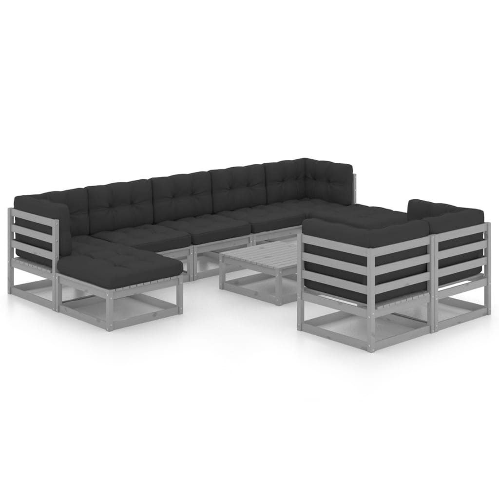 10-tlg. Garten-Lounge-Set mit Kissen Grau Massivholz Kiefer - kalb-Living.de