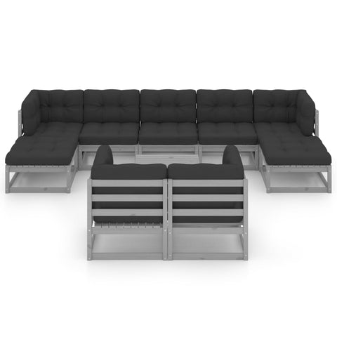10-tlg. Garten-Lounge-Set mit Kissen Grau Massivholz Kiefer - kalb-Living.de