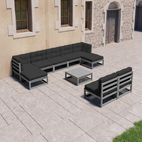 10-tlg. Garten-Lounge-Set mit Kissen Grau Massivholz Kiefer - kalb-Living.de