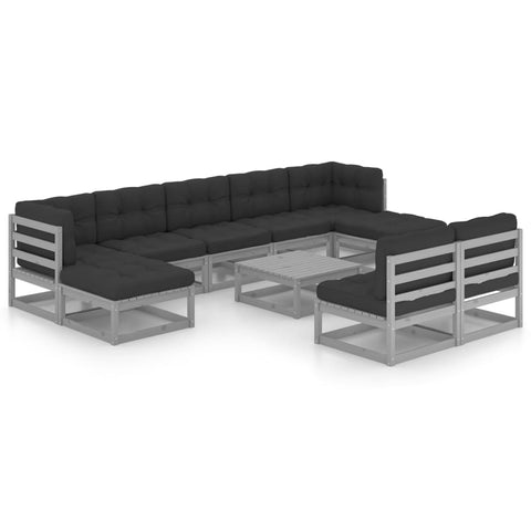 10-tlg. Garten-Lounge-Set mit Kissen Grau Massivholz Kiefer - kalb-Living.de