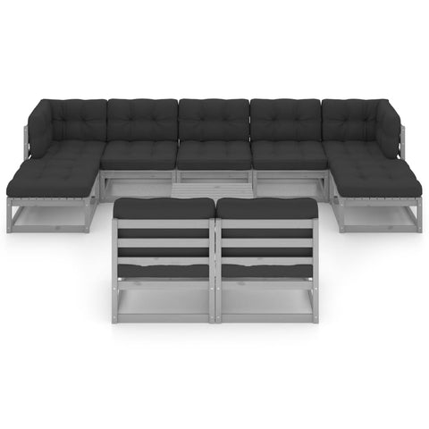 10-tlg. Garten-Lounge-Set mit Kissen Grau Massivholz Kiefer - kalb-Living.de