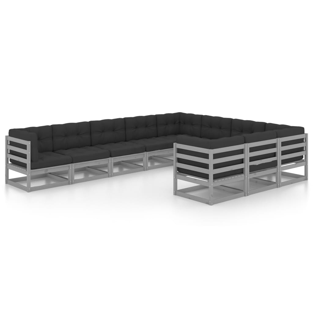10-tlg. Garten-Lounge-Set mit Kissen Grau Massivholz Kiefer - kalb-Living.de