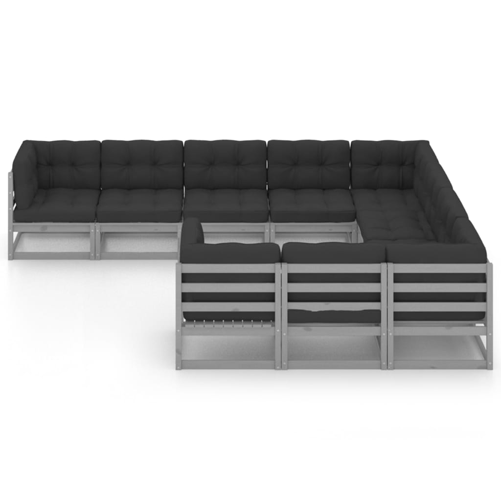 10-tlg. Garten-Lounge-Set mit Kissen Grau Massivholz Kiefer - kalb-Living.de