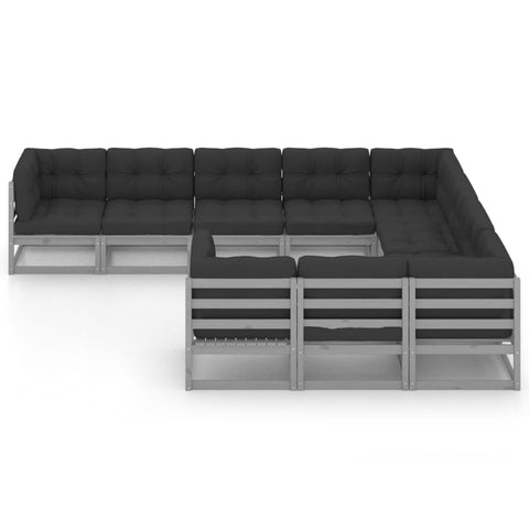 10-tlg. Garten-Lounge-Set mit Kissen Grau Massivholz Kiefer - kalb-Living.de