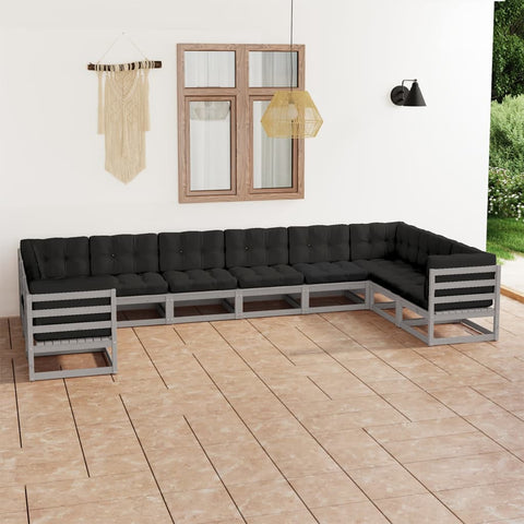 10-tlg. Garten-Lounge-Set mit Kissen Grau Massivholz Kiefer - kalb-Living.de