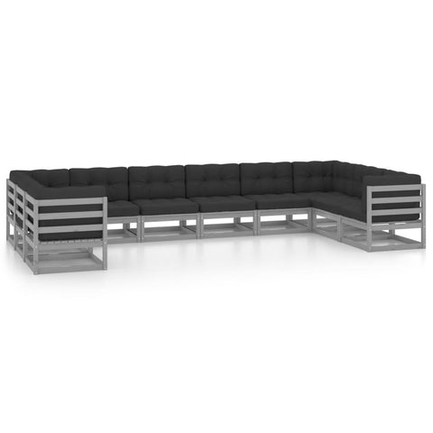 10-tlg. Garten-Lounge-Set mit Kissen Grau Massivholz Kiefer - kalb-Living.de