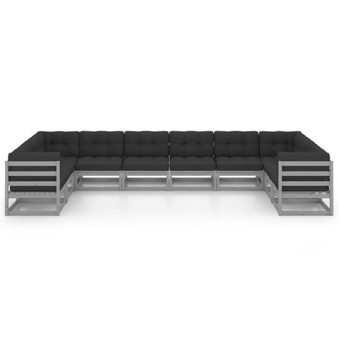 10-tlg. Garten-Lounge-Set mit Kissen Grau Massivholz Kiefer - kalb-Living.de