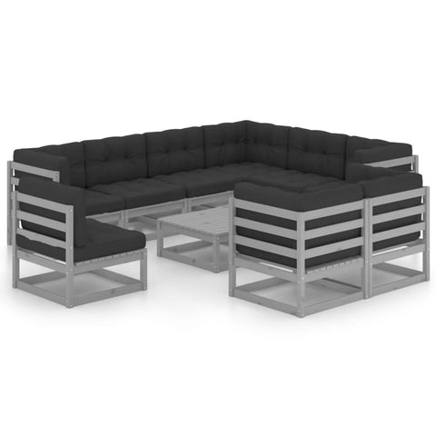10-tlg. Garten-Lounge-Set mit Kissen Grau Massivholz Kiefer - kalb-Living.de