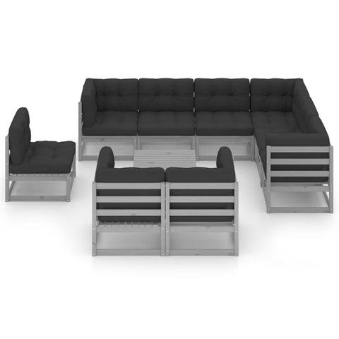 10-tlg. Garten-Lounge-Set mit Kissen Grau Massivholz Kiefer - kalb-Living.de