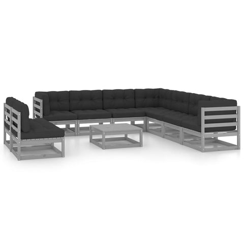 10-tlg. Garten-Lounge-Set mit Kissen Grau Massivholz Kiefer - kalb-Living.de