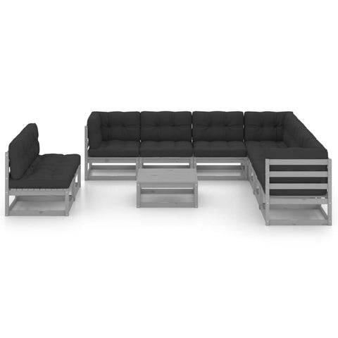 10-tlg. Garten-Lounge-Set mit Kissen Grau Massivholz Kiefer - kalb-Living.de