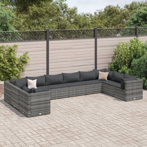 10-tlg. Garten-Lounge-Set mit Kissen Grau Poly Rattan - kalb-Living.de
