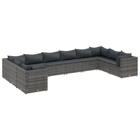 10-tlg. Garten-Lounge-Set mit Kissen Grau Poly Rattan - kalb-Living.de