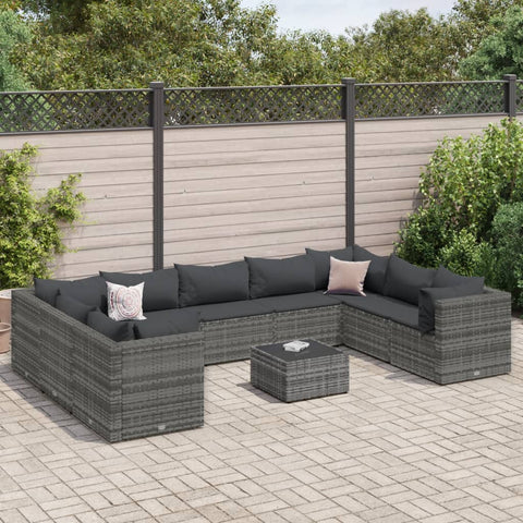 10-tlg. Garten-Lounge-Set mit Kissen Grau Poly Rattan - kalb-Living.de