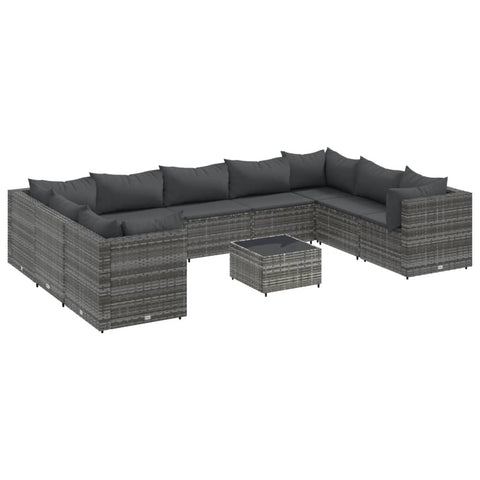 10-tlg. Garten-Lounge-Set mit Kissen Grau Poly Rattan - kalb-Living.de