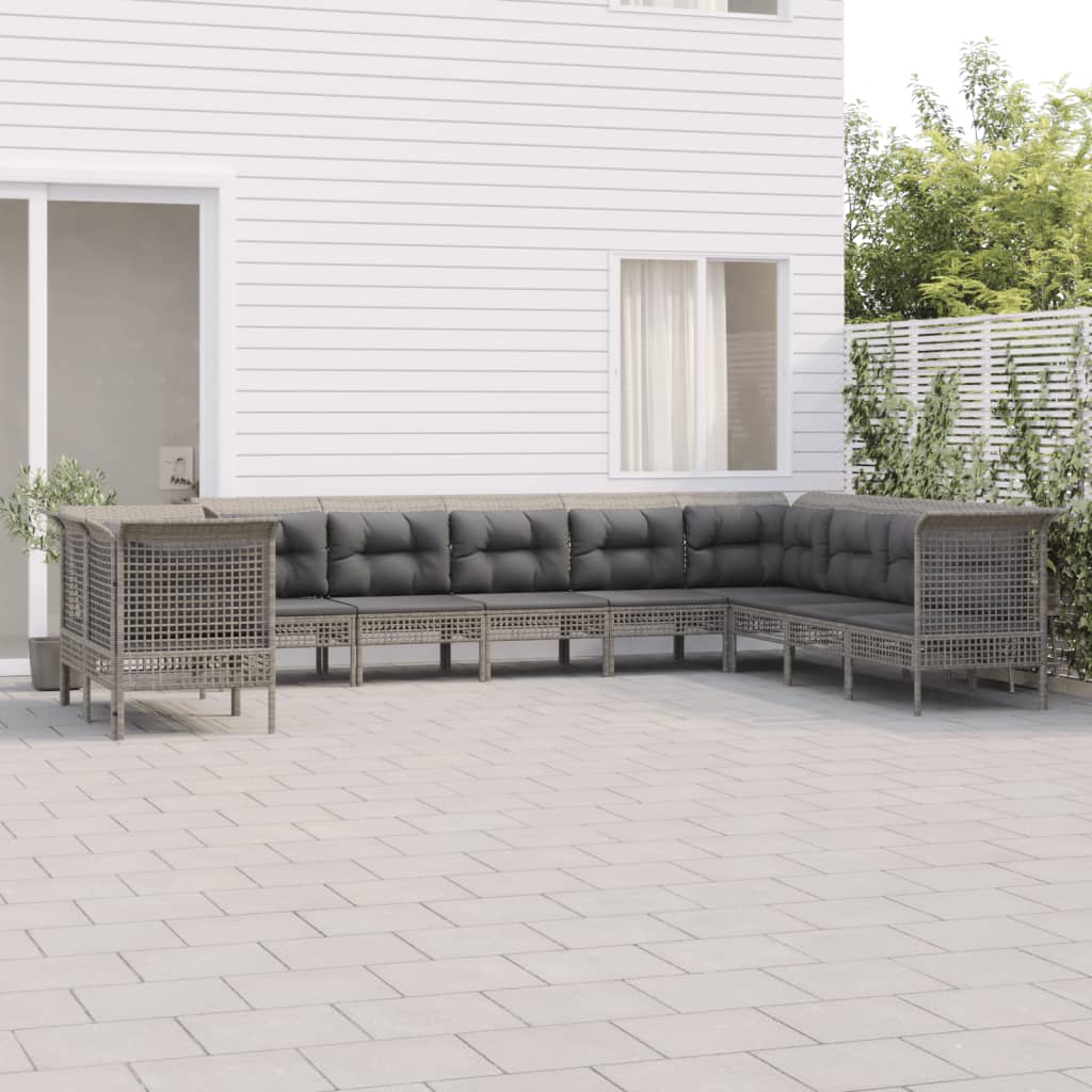 10-tlg. Garten-Lounge-Set mit Kissen Grau Poly Rattan - kalb-Living.de