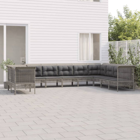 10-tlg. Garten-Lounge-Set mit Kissen Grau Poly Rattan - kalb-Living.de