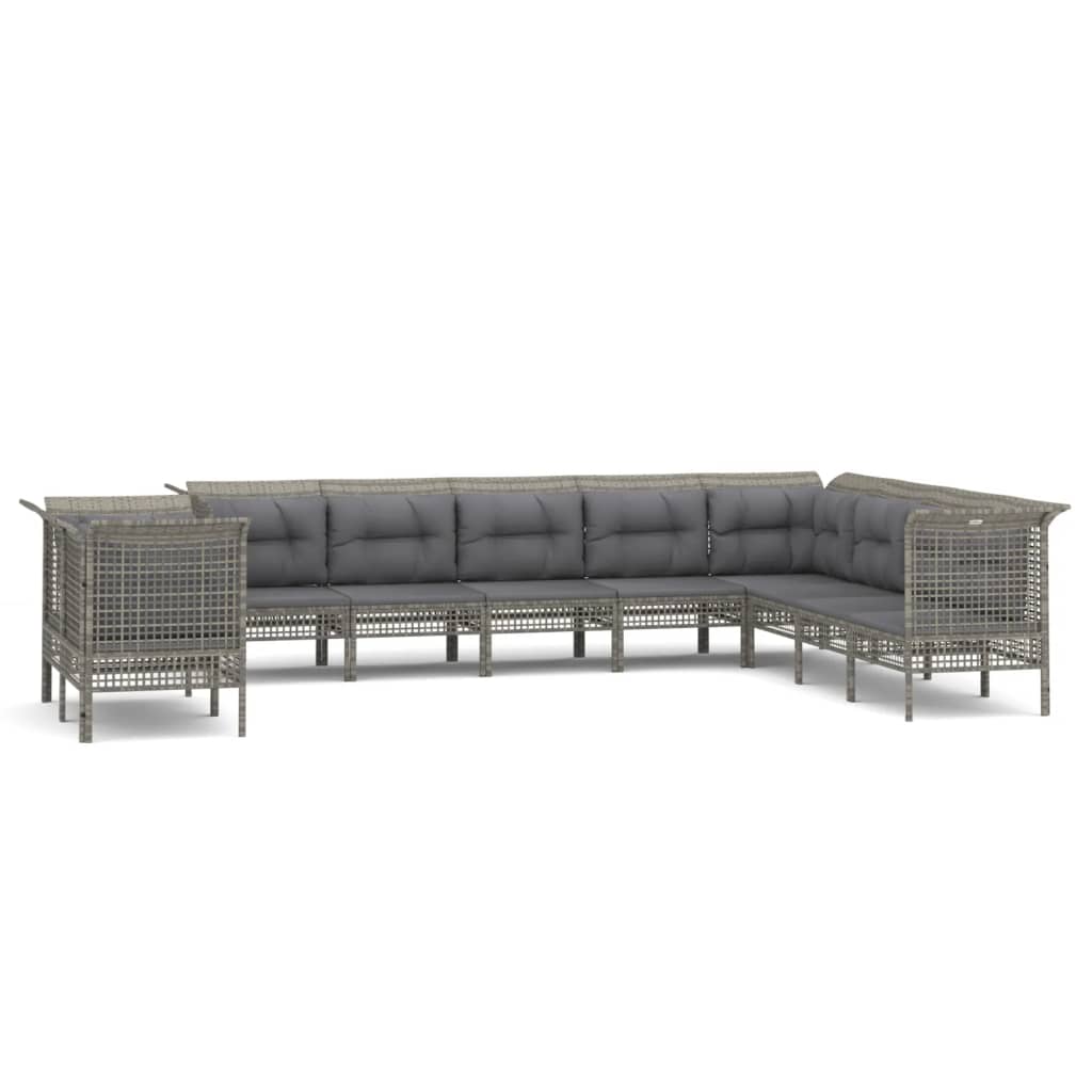 10-tlg. Garten-Lounge-Set mit Kissen Grau Poly Rattan - kalb-Living.de
