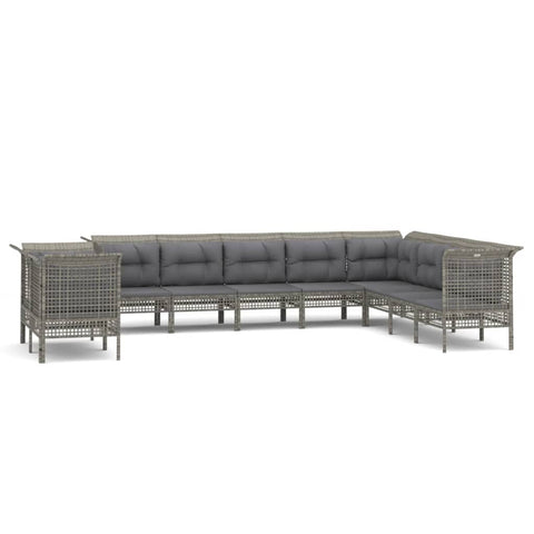 10-tlg. Garten-Lounge-Set mit Kissen Grau Poly Rattan - kalb-Living.de
