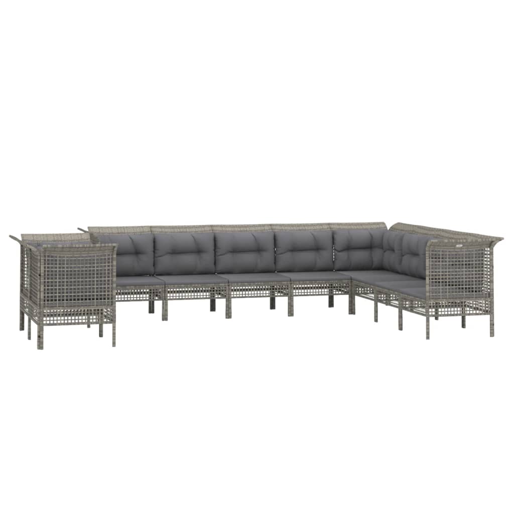 10-tlg. Garten-Lounge-Set mit Kissen Grau Poly Rattan - kalb-Living.de