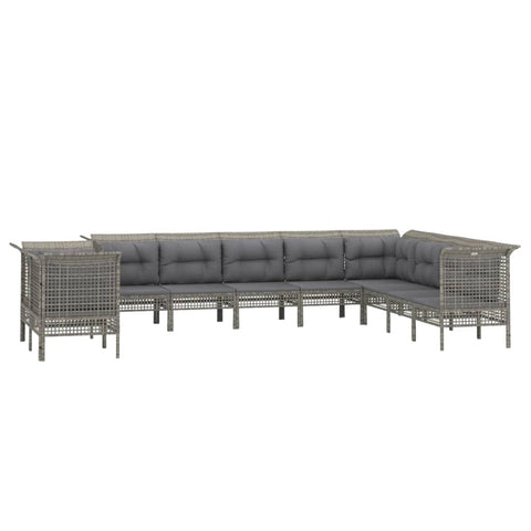 10-tlg. Garten-Lounge-Set mit Kissen Grau Poly Rattan - kalb-Living.de