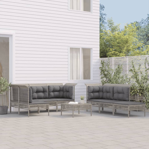 10-tlg. Garten-Lounge-Set mit Kissen Grau Poly Rattan - kalb-Living.de