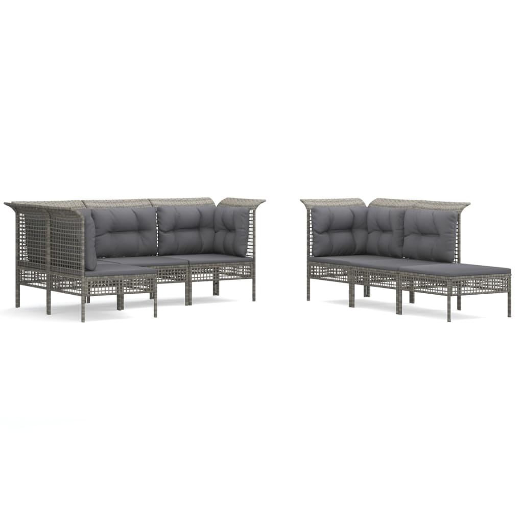 10-tlg. Garten-Lounge-Set mit Kissen Grau Poly Rattan - kalb-Living.de