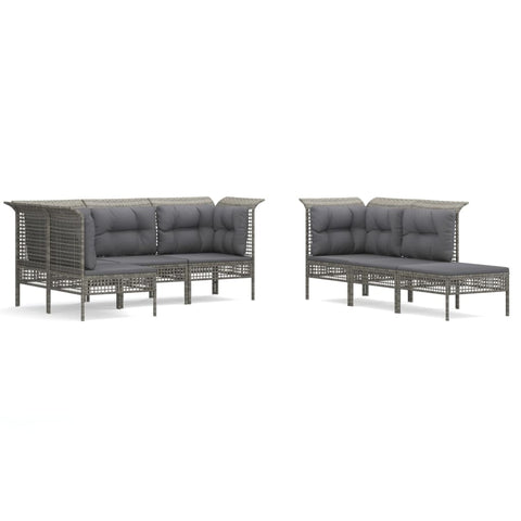 10-tlg. Garten-Lounge-Set mit Kissen Grau Poly Rattan - kalb-Living.de