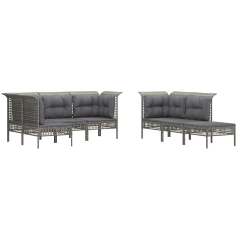 10-tlg. Garten-Lounge-Set mit Kissen Grau Poly Rattan - kalb-Living.de