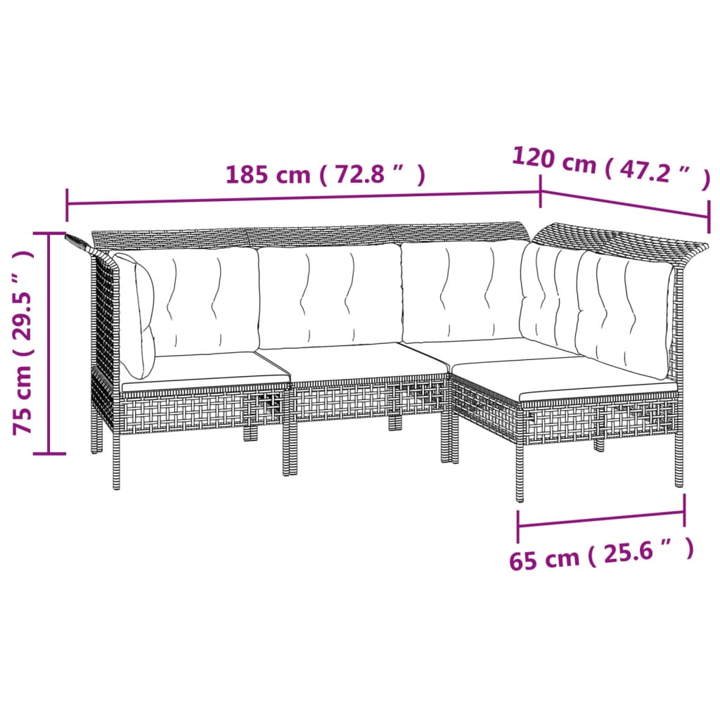 10-tlg. Garten-Lounge-Set mit Kissen Grau Poly Rattan - kalb-Living.de