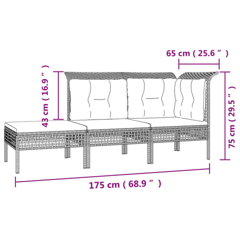 10-tlg. Garten-Lounge-Set mit Kissen Grau Poly Rattan - kalb-Living.de