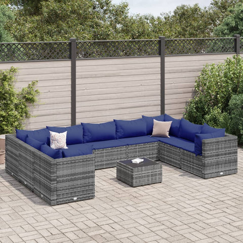 10-tlg. Garten-Lounge-Set mit Kissen Grau Poly Rattan - kalb-Living.de