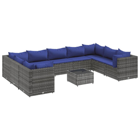 10-tlg. Garten-Lounge-Set mit Kissen Grau Poly Rattan - kalb-Living.de