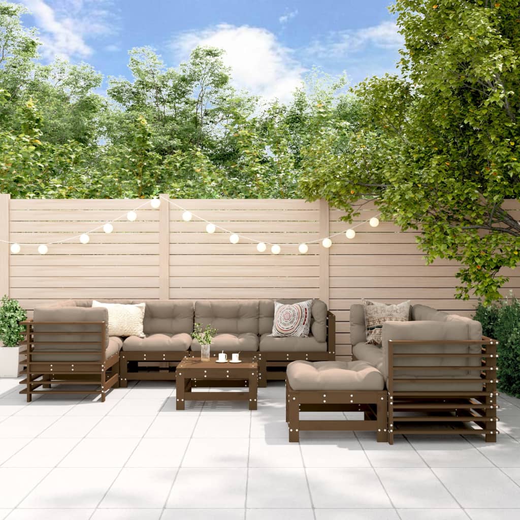 10-tlg. Garten-Lounge-Set mit Kissen Honigbraun Massivholz - kalb-Living.de