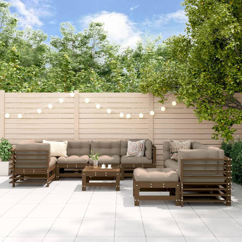 10-tlg. Garten-Lounge-Set mit Kissen Honigbraun Massivholz - kalb-Living.de