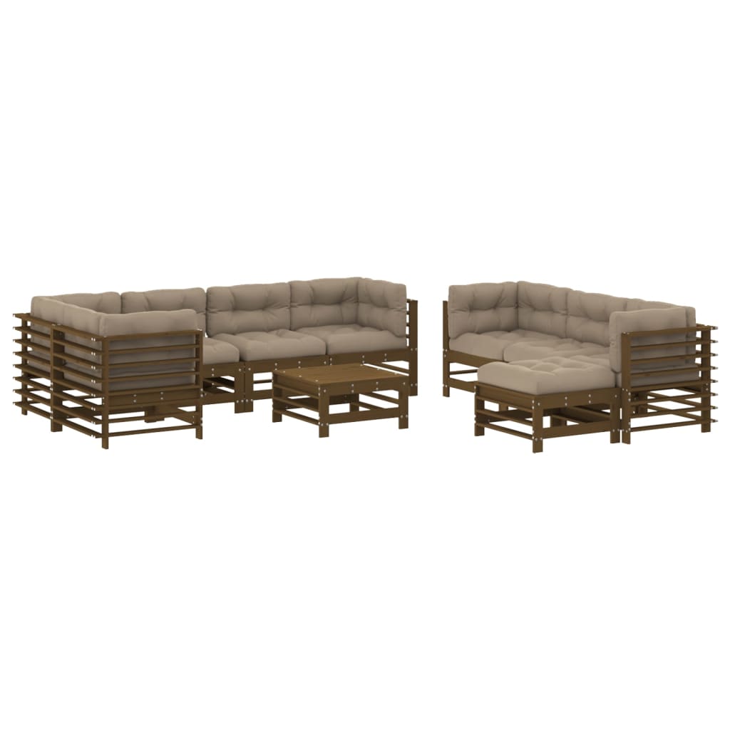 10-tlg. Garten-Lounge-Set mit Kissen Honigbraun Massivholz - kalb-Living.de