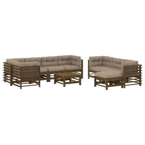 10-tlg. Garten-Lounge-Set mit Kissen Honigbraun Massivholz - kalb-Living.de