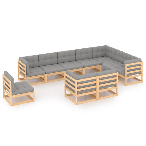10-tlg. Garten-Lounge-Set mit Kissen Massivholz Kiefer - kalb-Living.de
