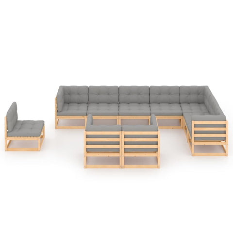 10-tlg. Garten-Lounge-Set mit Kissen Massivholz Kiefer - kalb-Living.de