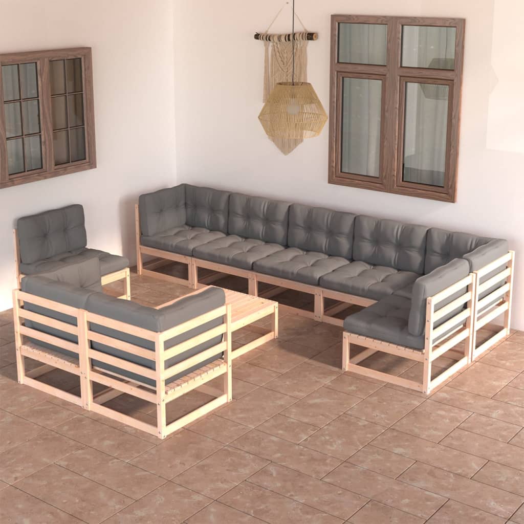 10-tlg. Garten-Lounge-Set mit Kissen Massivholz Kiefer - kalb-Living.de
