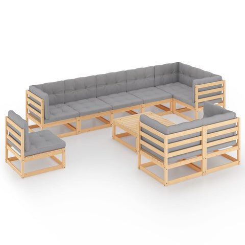 10-tlg. Garten-Lounge-Set mit Kissen Massivholz Kiefer - kalb-Living.de