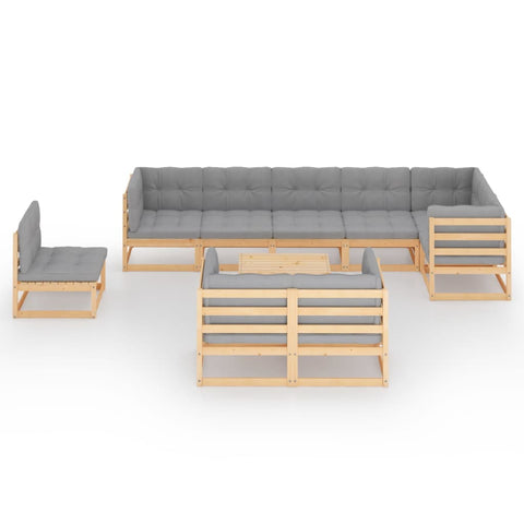 10-tlg. Garten-Lounge-Set mit Kissen Massivholz Kiefer - kalb-Living.de