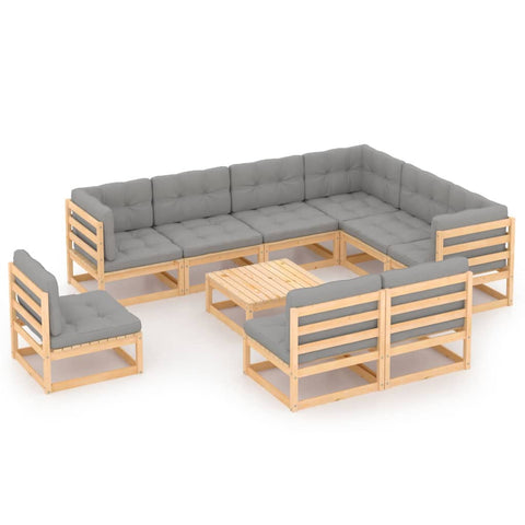 10-tlg. Garten-Lounge-Set mit Kissen Massivholz Kiefer - kalb-Living.de