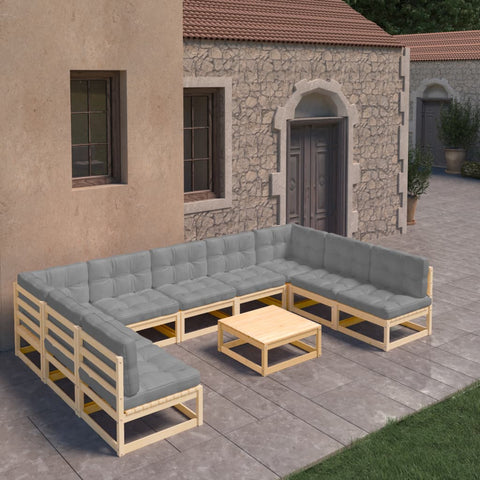 10-tlg. Garten-Lounge-Set mit Kissen Massivholz Kiefer - kalb-Living.de