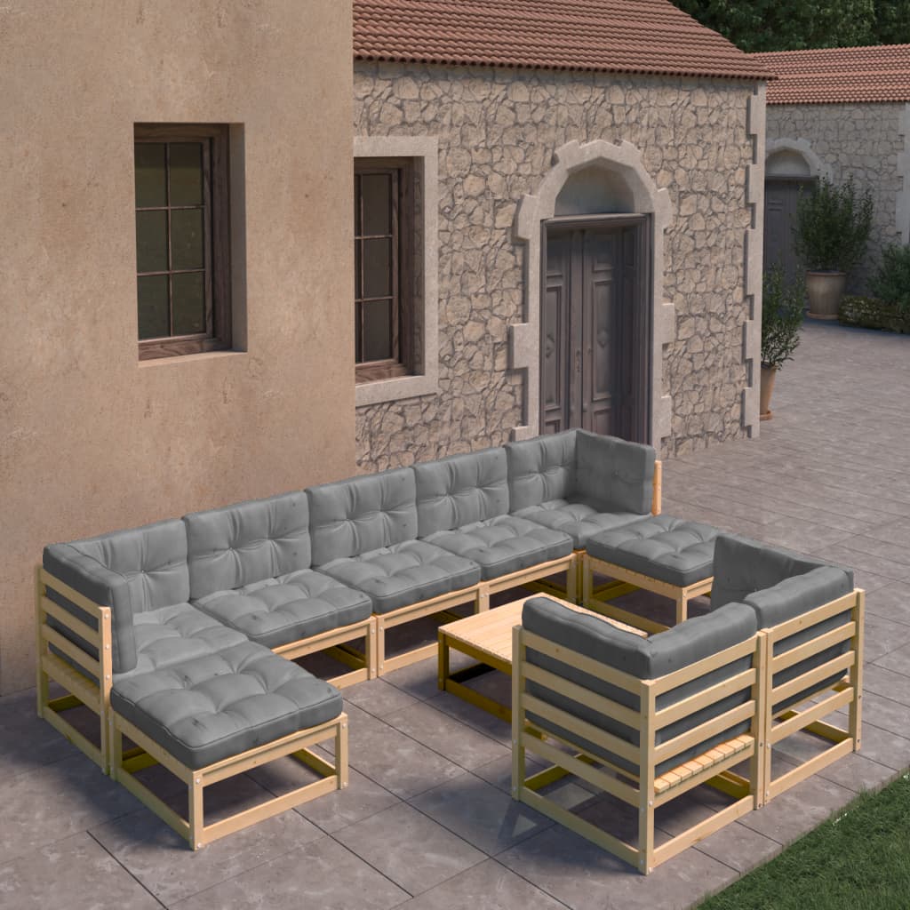 10-tlg. Garten-Lounge-Set mit Kissen Massivholz Kiefer - kalb-Living.de