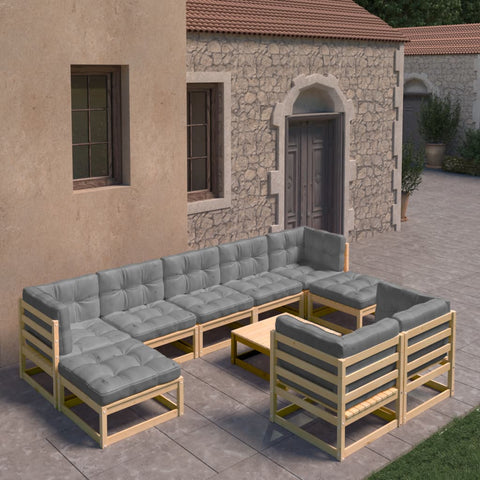 10-tlg. Garten-Lounge-Set mit Kissen Massivholz Kiefer - kalb-Living.de