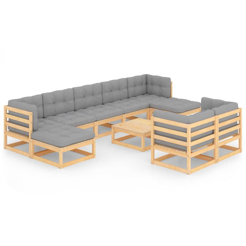 10-tlg. Garten-Lounge-Set mit Kissen Massivholz Kiefer - kalb-Living.de